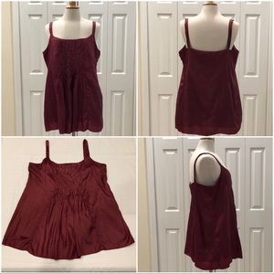 Eileen Fisher Sequin Bodice Silk Cami Top Burgundy
